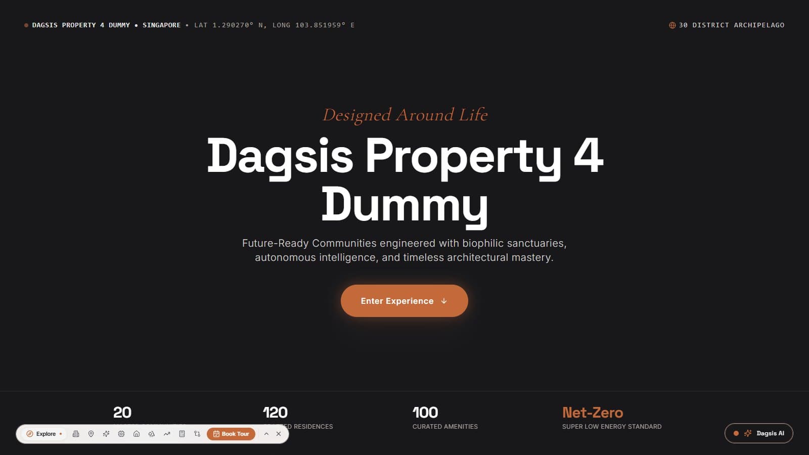 Dagsis Property 4 Dummy homepage introducing its residential community and amenities.